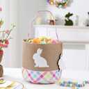 Easter Basket  Bunny Basket with DIY Blank Wooden Bunny Tag for Kids, Boys, Girls, Easter Egg Hunt, Candy Gift Storage (Pink)