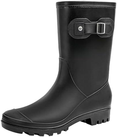 Women's Mid Calf Rain Boots Waterproof Fashion Garden Shoes Anti-slipping Rainboots For Women Comfortable Insole Light Rain Shoes
