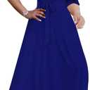 LightlyKiss Plus-Size Maxi Dresses for Women African Summer 3/4 Sleeves Beach Sundress with Pockets (Blue, XL)