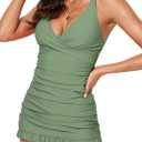 Aleumdr Women Retro Tankini Swimdress Tummy Control Bathing Suits Two Piece Tankini Tops with Bikini Bottoms Twist Swimwear (Large, Green)