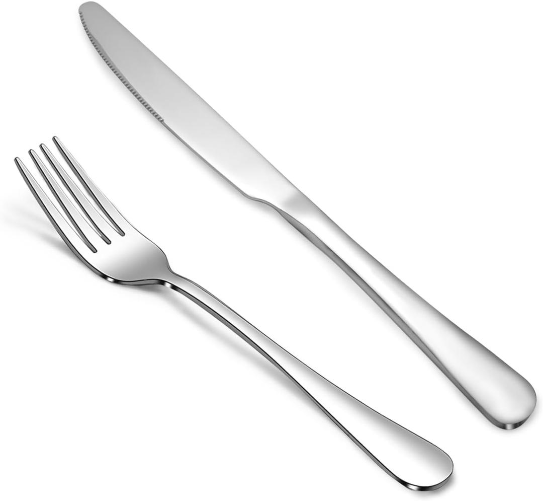 SANTUO 24 Piece Silverware Set with 12 Dinner Knives and 12 Dinner Forks,Flatware Set with Top Food Grade Stainless Steel,Tableware Cutlery Set For Home Restaurant Hotel, Mirror Finish, Dishwasher Safe