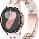 Resin Bands Compatible with Samsung Galaxy Watch 7 FE 6 5 40mm 44mm/Pro 45mm,Galaxy Watch 4 40/44mm,Galaxy Active 2 40/44mm,20mm Band for Galaxy Watch 6 4 Classic 42mm 43mm 46/47mm Watch 3 41mm Women (Nougat White)