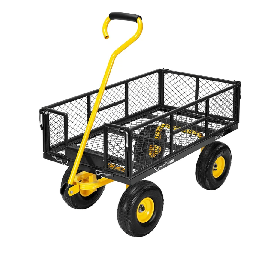 VIVOHOME Heavy Duty 880 Lbs Capacity Mesh Steel Garden Cart Folding Utility Wagon with Removable Sides and 4.10/3.50-4" Wheels 10 inch Tire (Black)