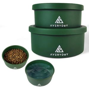 AVERYDAY 50 Oz Travel Dog Bowls with Lids, 2-in-1 Portable Pet Bowls for Food and Water, Leakproof Travel Dog Food & Water Bowl for Outdoor, Camping, Travel Dog Feeding Bowl, Daycare Pet Bowls (Green)