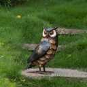 Natelf Garden Owl Sculptures & Statues, Standing Metal Bird Yard Art Sculpture for Patio Backyard Pond Outdoor Decorations (Brown-1)