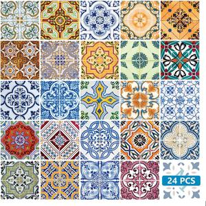 Backsplash Tile Stickers 24 PC Set Authentic Traditional Talavera Tiles Stickers Bathroom & Kitchen Tile Decals Easy to Apply Just Peel and Stick Home Decor 4x4 Inch (Portuguese Pattern HA3)