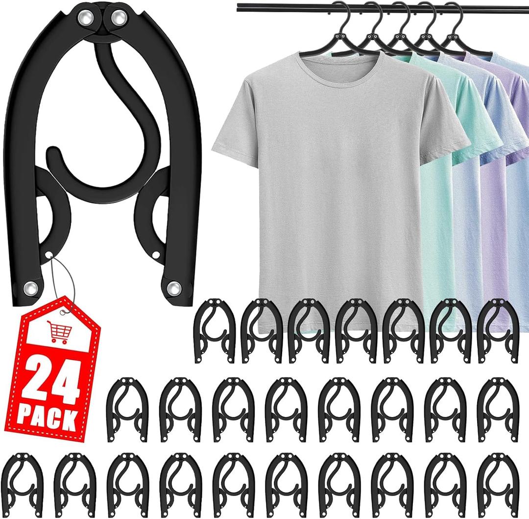 24 Pcs Travel Hangers Cruise Essentials 2025 Portable Folding Clothes Hangers Travel Accessories Foldable Clothes Drying Rack (Black)