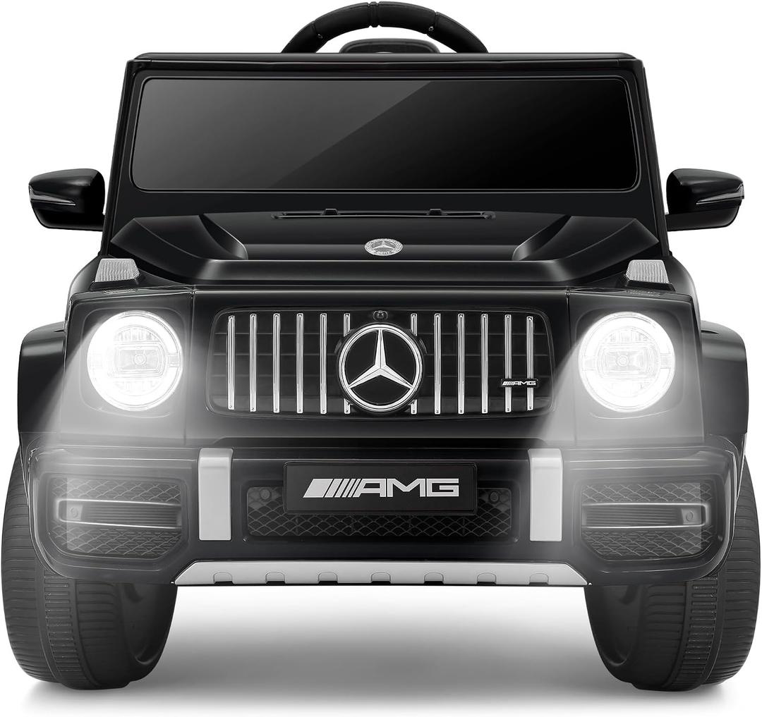 ELEMARA Licensed Mercedes-Benz AMG G63 Ride on Toys,12V Ride on Car with Remote Control,Rechargeable Battery,Flickering Lights/LED Lights, Bluetooth,Music, Soft Start, Low Battery Prompt,Dark Black, Extra Large