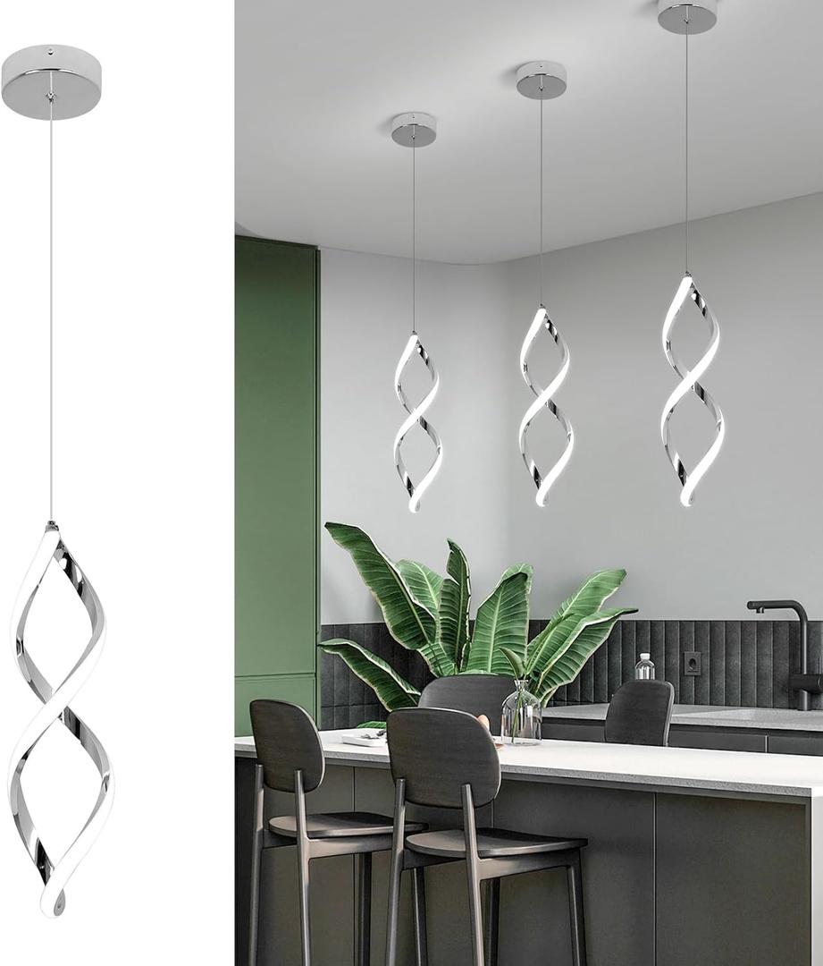 Modern Pendant Lights Kitchen Island,16W Cold White Led Pendant Light Fixtures,Adjustable Led Hanging lamp Island Lights for Kitchen Bedroom Dining Room Sink, 1 Pack (Chrome)