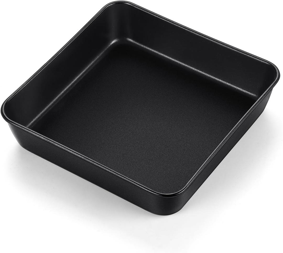 TeamFar Square Baking Pan, 8 inch Coated Square Cake Brownie Lasagna Pan with Stainless Steel Core & Non Stick Coating, for Baking Roasting Serving, Non-Toxic & Oven Safe, One Piece Design & Deep Wall