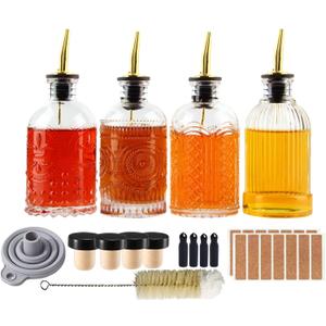 Syrup Dispenser Bottles Set, 4 Pack 7 OZ Bottles With Metal Pour Spout and Labels for Syrups, SC055 (4 Pack)