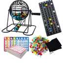 Yuanhe Deluxe Bingo Game Set - Metal Round Cage, 75 Colored Bingo Balls, 100 Bingo Cards, 500 Mixed Chips and Master Board for Large Groups, Parties