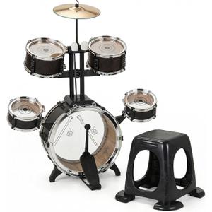 Drum Set for Kids 3-6, 5 Piece Wood Grain Drums with Stool