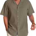 Alimens & Gentle Cuban Linen Shirts for Men Short Sleeve Button Down Shirt Cotton Summer Beach Camp Vacation Hawaiian Shirts (X-Large, Khaki)