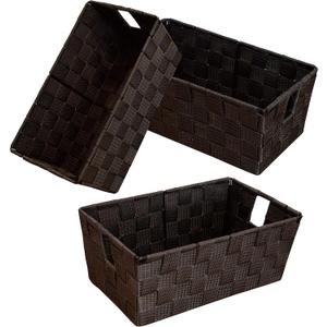 homyfort Woven Shelf Storage Tote Basket Bins Container, Storage Boxes Cube Organizer with Built-in Handles for Bedroom, Office, Closet, Clothes, Kids Room, Nursery 3pack (Brown)