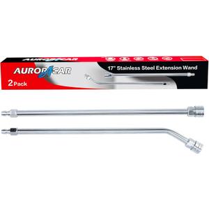 Pressure Washer Extension Wand, Power Washer Wand Extension, Stainless Steel Lance 1/4 Inch Quick Connect to M22, 17 Inch Extension Wand and 30 Degree Curved Angled Extension Wand, Pack of 2