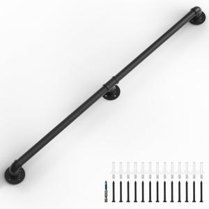 LuckIn 4ft Stair Railing Indoor, Handrails for Indoor Stairs, for Senior and Elderly, Non Slip Safety Rails, Wall Mount & Industrial Pipe, Heavy Duty, Garage Steps Handrail, Black