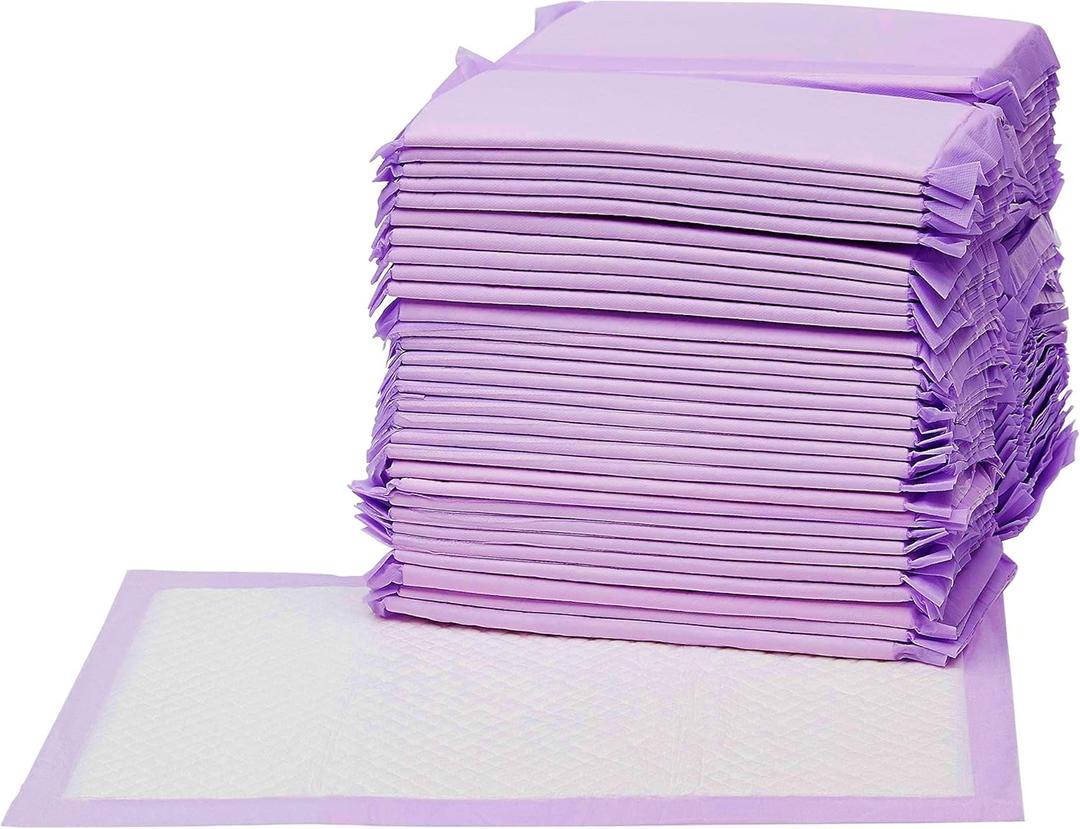 Amazon Basics Cat Litters Pee Pads, 40 Count, Universal Fit for Litter Box, Odor Control with Fresh Scent, Purple and White (40 Count (Pack of 1))