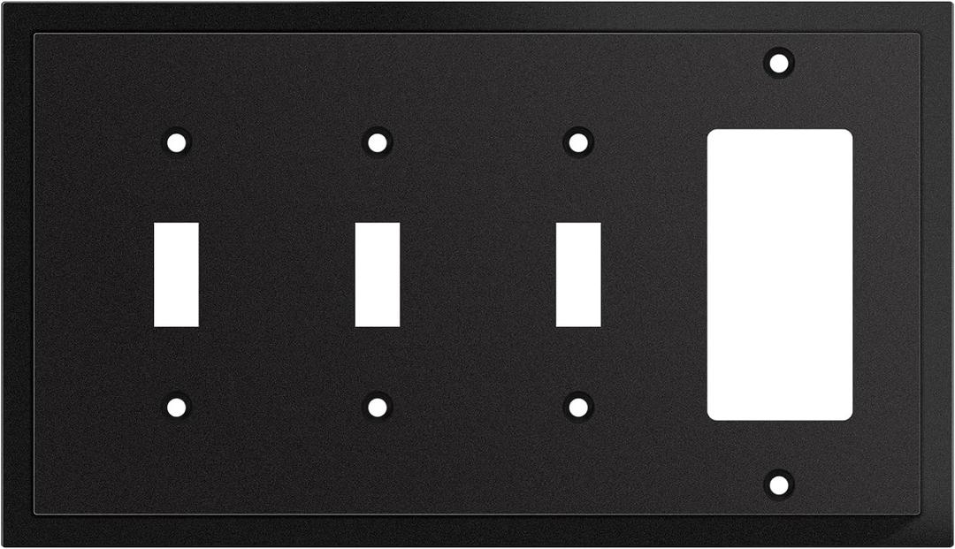 Henne Bery Modern Edge Decorative Wall Plate Switch Plate Outlet Cover, Durable Solid Zinc Alloy (Triple Toggle/Single Decorator, Matte Black)