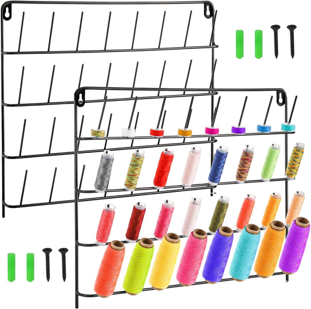 Tosnail 2 Pack 32 Spools Metal Thread Holder, Large Racks, Wall Mount Storage Organizer for Sewing, Braiding, Embroidery and Jewelry