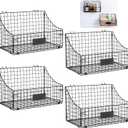 4 Pcs Slatwall Baskets with Hooks Wire Hanging Basket Black Wall Basket Storage Shelf Slatwall Organizer Accessories Tools for Pantry Kitchen Garage Workbench(14.6in)