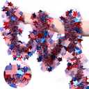 50 Feet Patriotic Tinsel Garland 4th of July Decorations, Red White and Blue Tinsel Metallic Glitter Garlands with Star Flag for Fourth July Independence Day Memorial Day Outdoor Indoor Decor