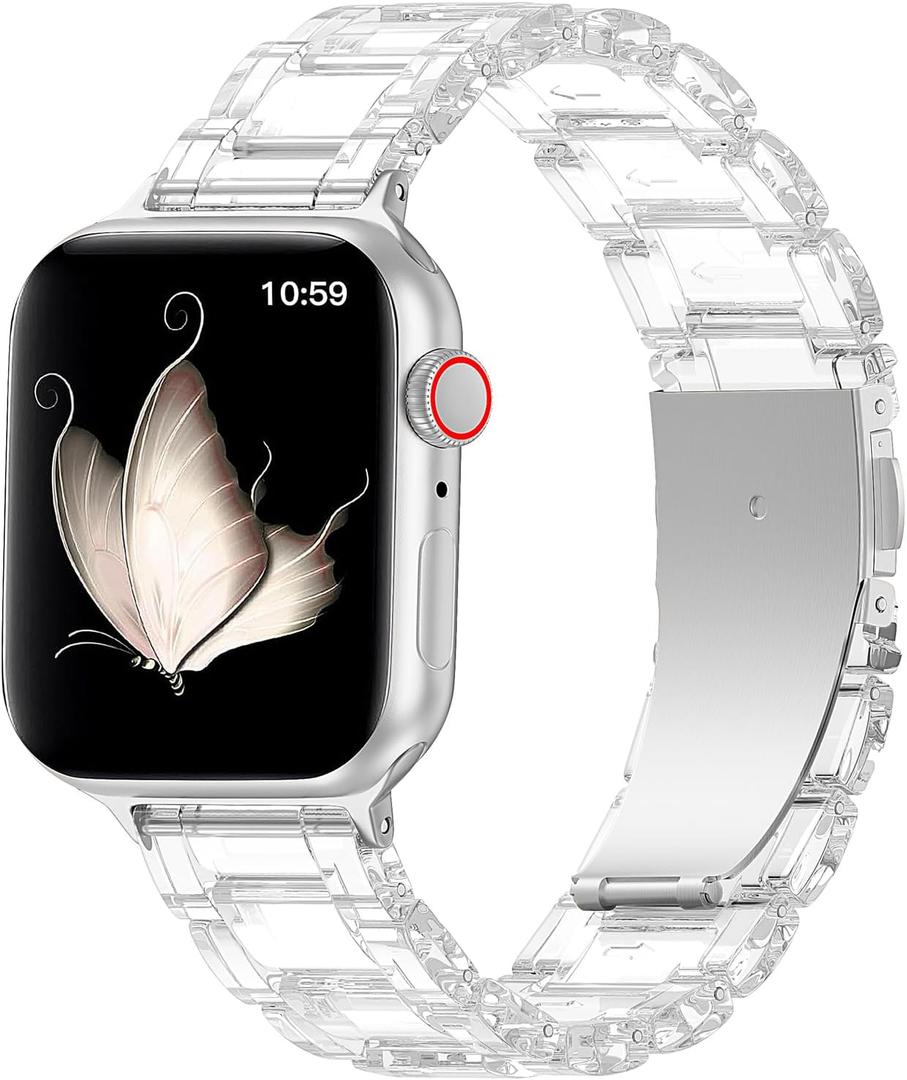 V.R.HOPE Resin Watch Band Compatible with Apple Watch Band for Women 38mm 40mm 41mm 42mm Fashion Lightweight Bracelet Strap for iWatch Series 11/10/9/8/7/6/5/4/3/2/1/SE3 (Clear)