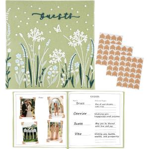 Embroidered Wedding Guest BookThe Perfect Polaroid Guest Book for Wedding Receptions, Birthdays, Baby Showers, Special Events with 3 Photo Corner Stickers, Green