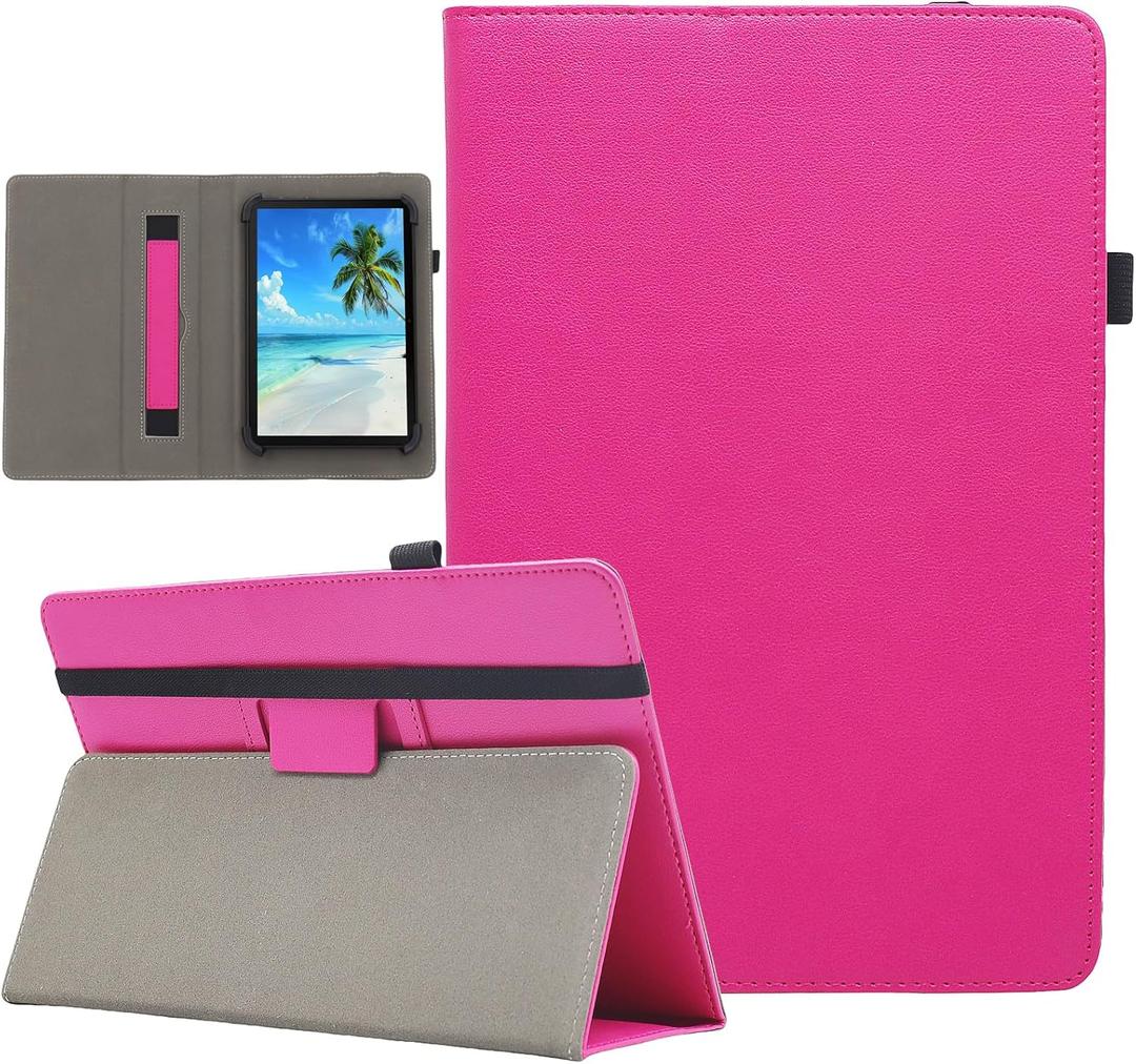 Universal 8 9 Inch Android Tablet Case, Dluggs Slim Folding Stand Folio Leather Case Cover for 8.0-9.0 Inch Tablet with Hand Strap, Rose
