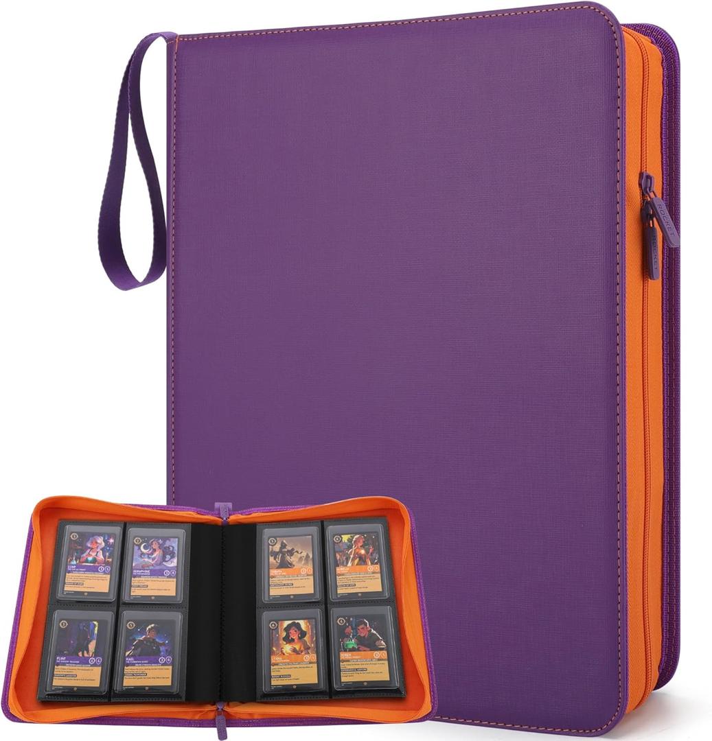 Forzarocket 144 Toploader Binder | 4-Pocket Zippered Ringless Album for TCG & Sports Cards | PU Leather Side-Load Storage