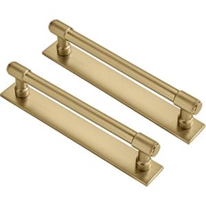 khtumeware 5 Pack 6 Inch152 mm Center to Center Brushed Gold Cabinet Pull Backplate with Base Plate Zinc Solid Brushed Brass Kitchen Cabinet Handles Drawer Pulls Cabinet Hardware
