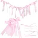 Pink Ribbon Bow Hanging Garland Coquette Party Decorations 10Pcs Bowknots 9.8 Feet Ribbon Bow Banner Garland for Wedding Bridal Shower Birthday Bachelorette Celebration Photo Props Decor
