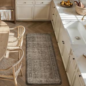 PureCozy Kitchen Mats for Floor Anti Fatigue Cushioned Brown Vintage Kitchen Mats Waterproof Non Slip Comfort Standing Distressed Runner Rug for Sink Laundry Office Bathroom 17.3"x47"