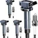 UF333 Ignition Coils Pack & 7092 Iridium Spark Plugs Compatible with 2002-2011 Toyota Camry Corolla Highlander Matrix RAV4 Solara Matrix Highlander, for Lexus HS250h Scion tc xb 2.0L 2.4L Set of 4
