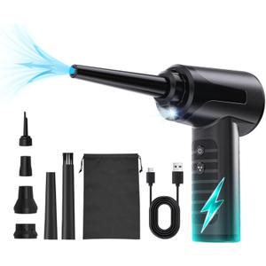 Electric Compressed Air Duster Rechargable Air Blower for Car 100000RPM Air Can Duster for Computer PC Mini Blower Cordless with Led Light Handheld Blower Keyboard Cleaner, Black