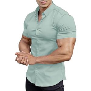 Mens Muscle Fit Dress Shirts Athletic Slim Fit Short Sleeve Stretch Casual Button Down Shirt (Small, Soft Sage)