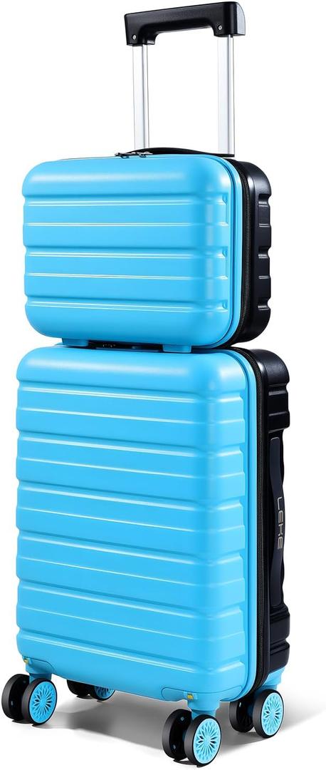 Lekebobor 2 Piece Luggage Set, 16 Inch Carry On Luggage with Cosmetic Case, Hard Shell Underseat Suitcase with Wheels, TSA Lock, Airline Approved, Blue
