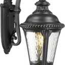 Emliviar 24.4" Classic Black Outside Porch Sconce Lighting, Water Ripple Glass Outdoor Light Fixture Wall Lamp for Hallway, E26 Base 60W Max, XE265B-M BK-SW