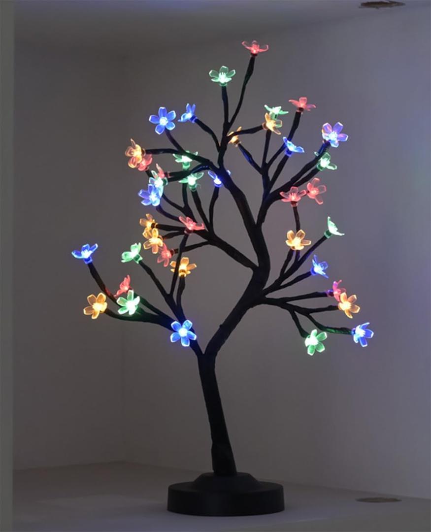 17Inch Cherry Blossom Tree Light, 40LED Lighted Tabletop Artificial Bonsai Tree Lamp with USB Plug or Battery Operated for Home Room Office Party Wedding Christmas Decoration (Multicolor)
