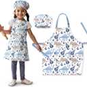 Kids Apron & Chef Hat Set  Adjustable, Water-Resistant  For Cooking, Baking, Arts and Crafts  Fits Ages 38 (White)
