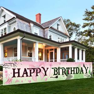 Pink And Green Movie Theme Birthday Banner, Magical Good And Bad Party Decor, Princess Girls Birthday Party Supply, Halloween Bday Banner