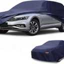 Waterproof All-Weather Universal Car Cover with Right Side Zipper & Mirror Pocket, 190T-PU Navy Blue Fits for Wagon 177" to 190" Length