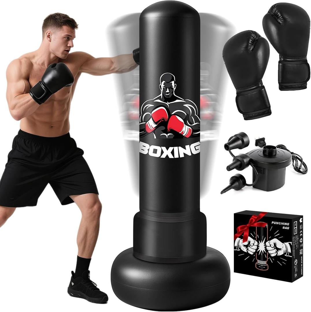 Punching Bag for Adults with Stand, 71'' Free Standing Heavy Boxing Bag with Boxing Gloves and Pump, Kickboxing Bags for Men Teens Beginners Training MMA Muay Fitness Thai