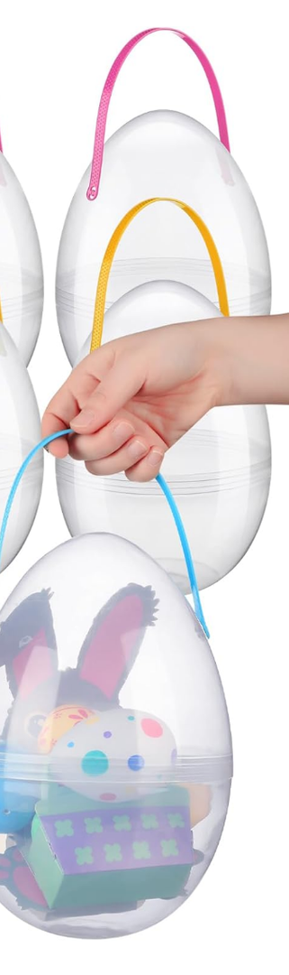 Suzile 3 Pcs Giant Easter Eggs 10 Inch Fillable Eggs Jumbo Eggs with Handles Plastic Easter Extra Large Eggs Stands Upright Egg Containers Egg Shaped Buckets for Easter Hunt Decoration