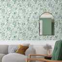 Peel and Stick Wallpaper - Green and White Leaf Wallpaper Removable Waterproof Contact Paper for Cabinets Bedroom Self-Adhesive Wall Cover Vinyl 16.1x197