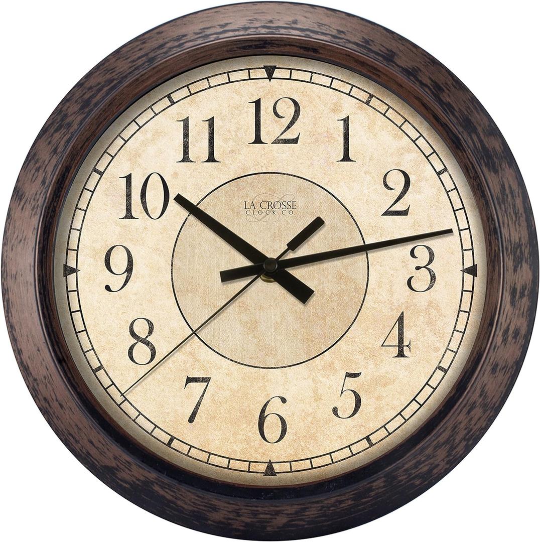 LaCrosse 404-2635 Analog Wall Clock, 14", Rustic Brown