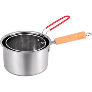 8-inch outer diameter, 5-inch high, 304 stainless steel multifunctional deep fryer with fryer basket, hot milk pot/used for cooking chicken wings, seafood, and French fries