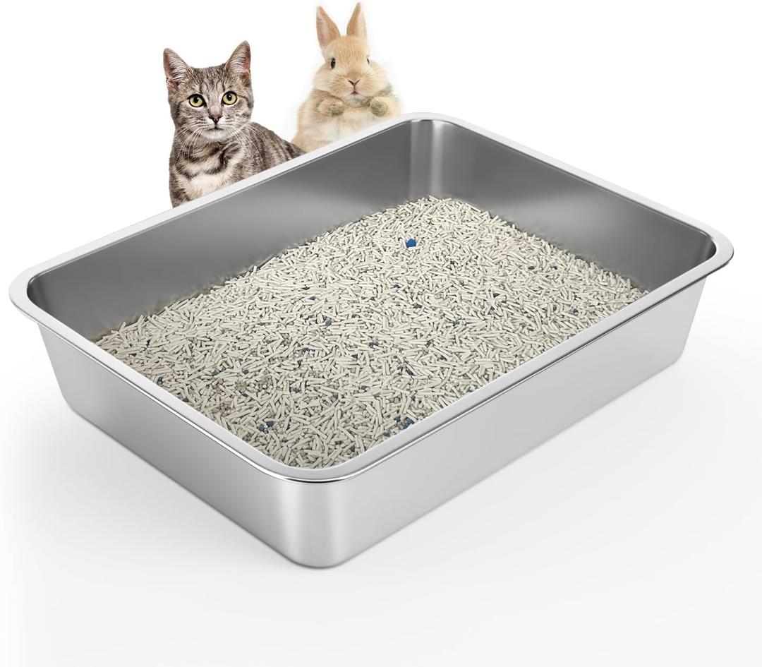WENBOKMIN Stainless Steel Cat Litter Box - Litter Box for Cats - Easy to Clean, Never Absorbs Odor, Stains, or Rusts - Silver (17.7" L x 13.5" W x 4" H)