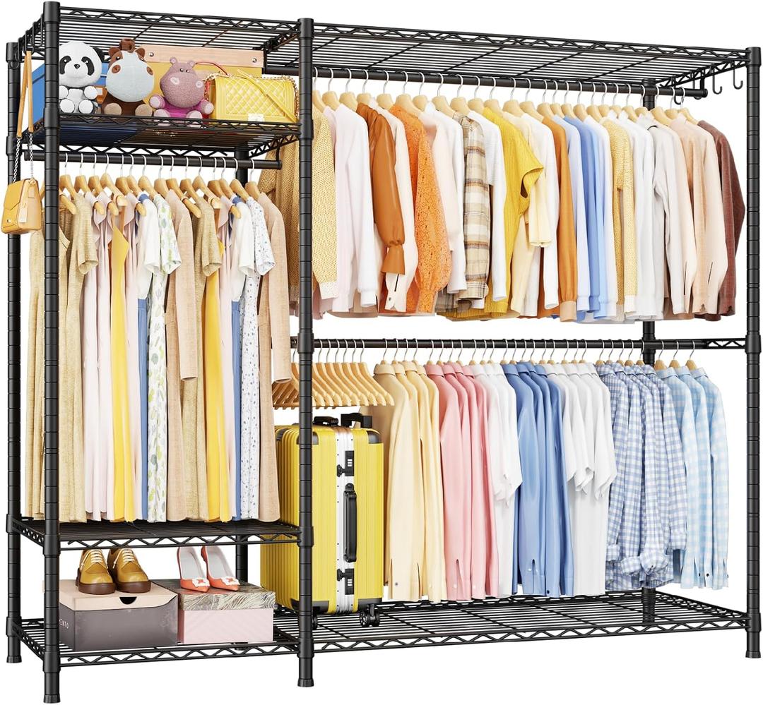 Ulif F7 Plus Garment Rack, Heavy Duty Clothes Rack, Clothing Racks for Hanging Clothes, 6-Tiers Freestanding Portable Closet Storage Rack 68'' W 14.6'' D 76.6'' H, Max Load 850 Lbs, Black