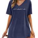 Mama Shirts for Women Dresses Mom Life Shirt Mothers Day Tops Mama Summer V Neck Casual Vacation Dress (S)